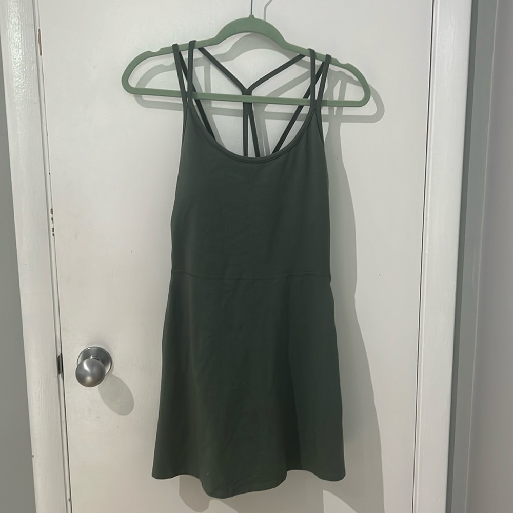 Women’s Sage Green Powerchill Strappy Active Dress with hidden shorts/ pocket
